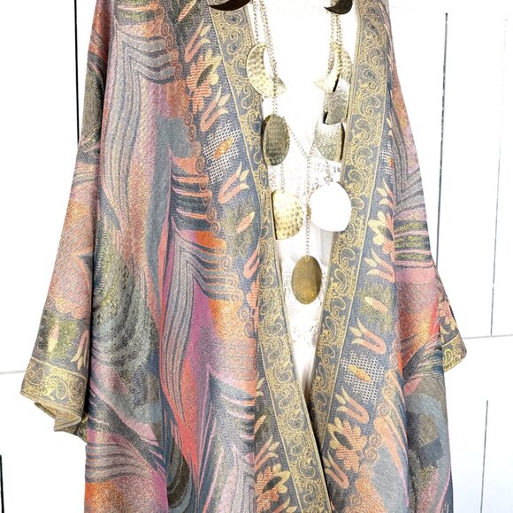 Metallic feather pashmina reversible kimono cover up - Picture 5 of 7